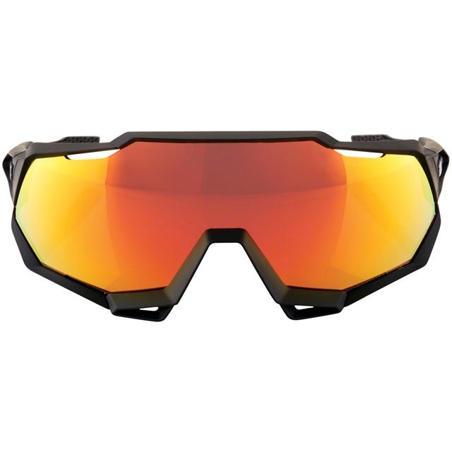 100% Speedtrap Sunglasses - Soft Tact Black, HiPER Red Multilayer Mirror Lens