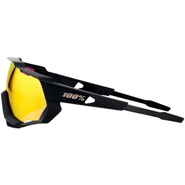 100% Speedtrap Sunglasses - Soft Tact Black, HiPER Red Multilayer Mirror Lens