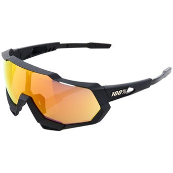 100% Speedtrap Sunglasses - Soft Tact Black, HiPER Red Multilayer Mirror Lens