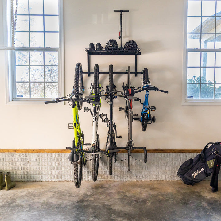 StoreYourBoard G-Bike + Shelf | Adjustable Wall Storage System | Holds 5 Bikes